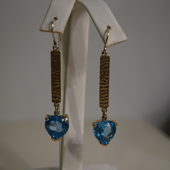 14KY Gold Handmade Genuine Blue Topaz Earrings - Picture 7 of 7
